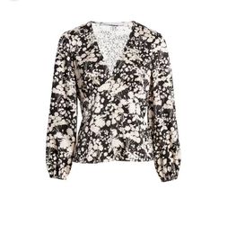 REBECCA MINKOFF CINDY TOP BLOUSE WOMENS SIZE SMALL BLACK WHITE FLORAL