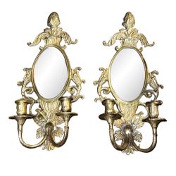 Pair of 1920’s Art Nouveau Mirrored Wall Sconces with Tapered Candle Holders 