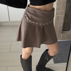 NWT Zara brown high waist mini skirt with silver studs Size S