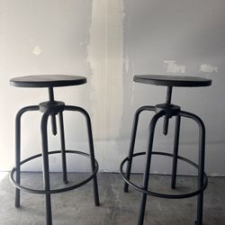 2 Metal Adjustable Bar Stools with Wood Seat