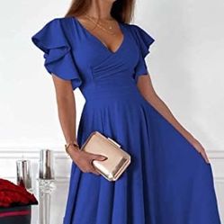 PRETTYGARDEN Summer women's midi dress babados, hollowed out sleeve, V neck, rolled, flared, party dresses
