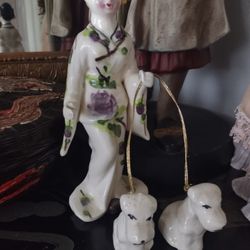 Porcelain Geisha With Poodles 