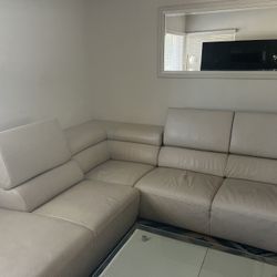LEATHER COUCH WITH LEATHER /GLASS TABLE