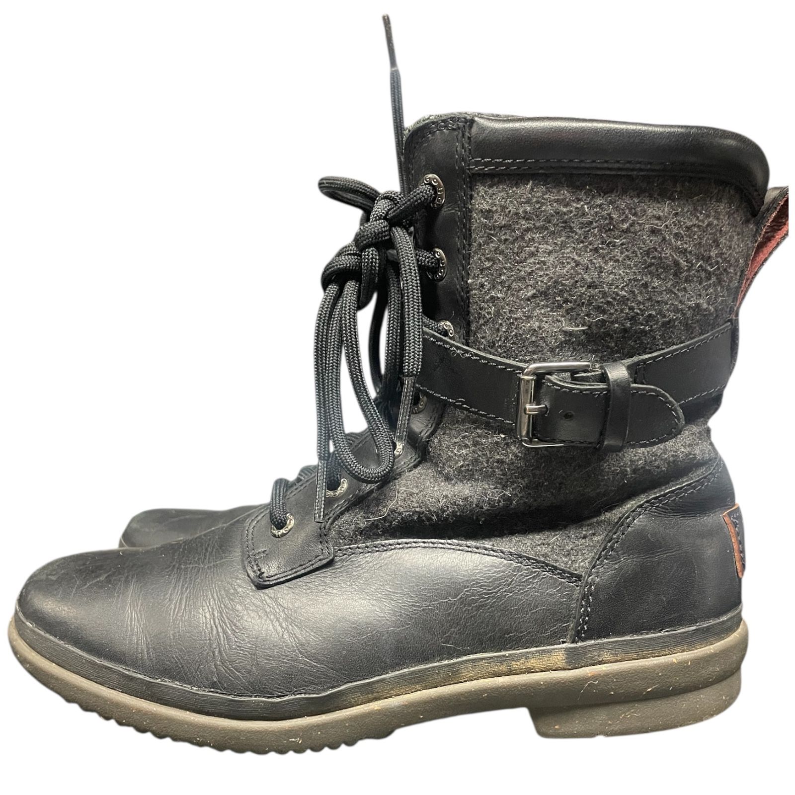 UGG Leather And Wool Combat Boots, Black , Women’s Size 8