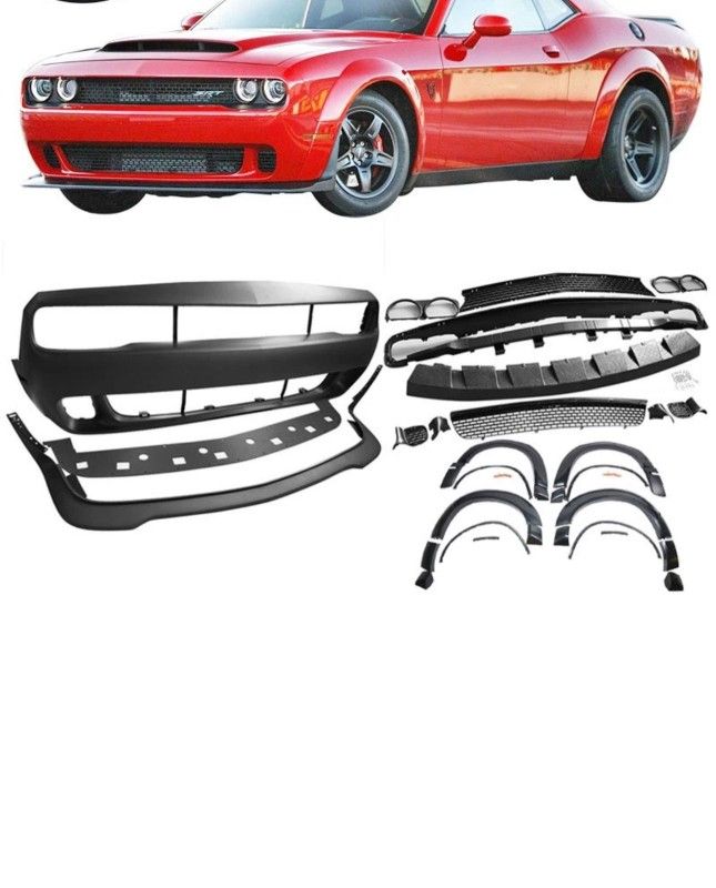 Fits 15-23 Challenger Hellcat Front Bumper Cover Bodykit Lip + Fender Flares PP