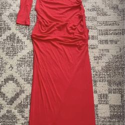 NWT Nicole Miller one shoulder maxi  dress with thigh slit in red size 10