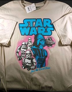 Slim Fit Star Wars T-Shirt Mens Size XL Short Sleeve "Join The Dark Side" Beige