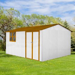 Metal garden sheds 10ftx12ft outdoor storage sheds white+yellow with window