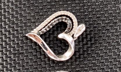 Genuine white and black diamond solid .925 Sterling silver heart pendant