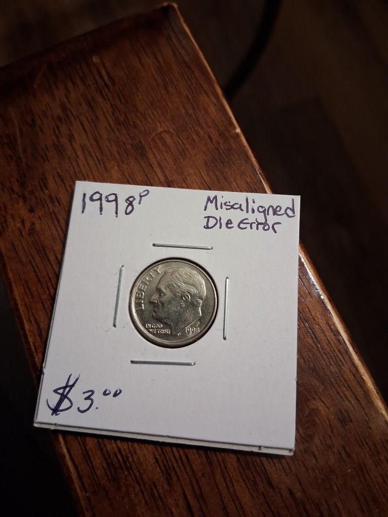 1998-P MISALIGNED DIE ERROR DIME FIRM $3