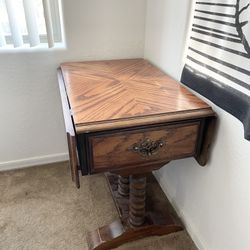 Antique Vintage Wood Drop Leaf End Table Side Table