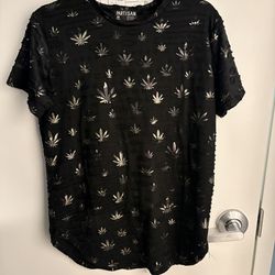 Partisan Men's Black Silver Metallic Leaf Graphic T-Shirt Size M