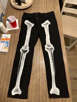 Custom Hand-Painted Skeleton Bone Jeans W32 L30