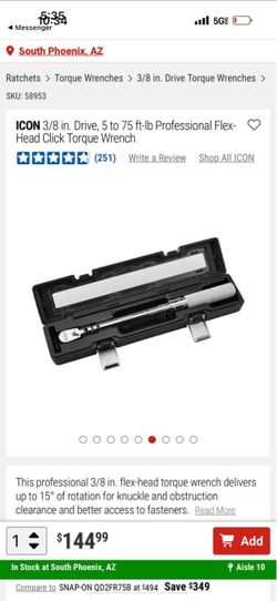 ICON 3/8 in. Drive, 5 to 75 ft-lb Professional Flex-Head Click Torque Wrench