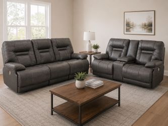 Gray Power Reclining Sofa Love Seat Set