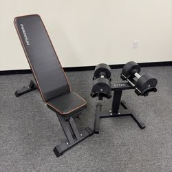Home Gym Bundle - Pair of 50Ib Adjustable Dumbbells W/ Stand And Adjustable Bench