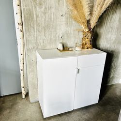 CB2 Swig White Enamel Lacquer Mini Bar Display Storage Cabinet Credenza