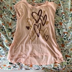 Cute Pink Shirt With Gold And Magenta Heart Shapes(Size: 10/12)