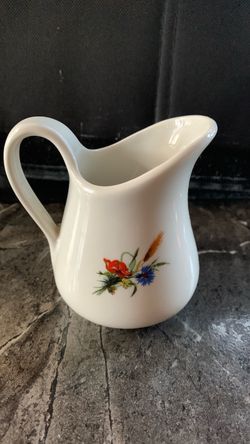 White Ceramic Pitcher with Floral Design