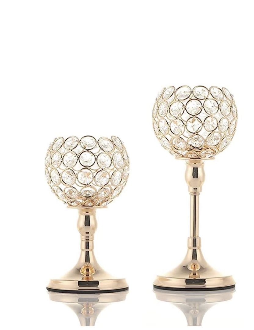 ⚡️ $15 VINCIGANT Gold Crystal Candle Holders Set of 2
