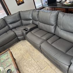 Grey Leather Sectionals With Two Electrical Recliners