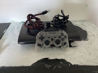 Black Playstation 3, comes with chords and a controler