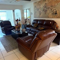 Multi Piece Leather Couch Set Brown Leather 