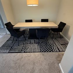 Extendable Pedestal Dining Table with 6 suede chairs