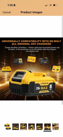 DCB200 8.0Ah Replacement for DeWalt 20V Max Battery with LED Indicator, Compatible with DeWalt 20V Cordless Power Tools and Charger