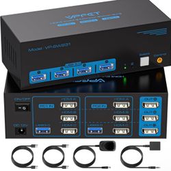8K@60Hz HDMI KVM Switch 3 Monitors 2 Computers 4K@120Hz USB 3.0 KVM Switches for 2 PC Share Triple Monitor and 4 USB Ports Supports Extended&Duplicate