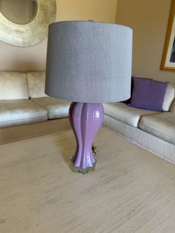 Purple Ceramic Table Lamp with Gray Shade