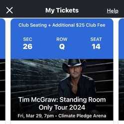 Tim McGraw “Standing room only” tour MARCH 29th!!!