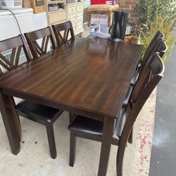 Wooden Dining Table with 6 Chairs 