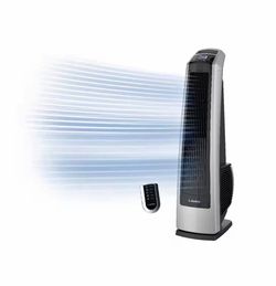Lasko 35 in. 3 Speed High Velocity Tower Fan for Home in Silver, 509 CFM, 60° Oscillation, Timer and Remote, 11.9 in. Dia.