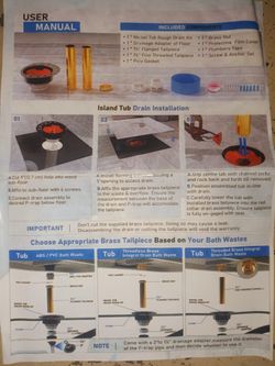 Island Tub Drain Installation Kit Bath Tub 