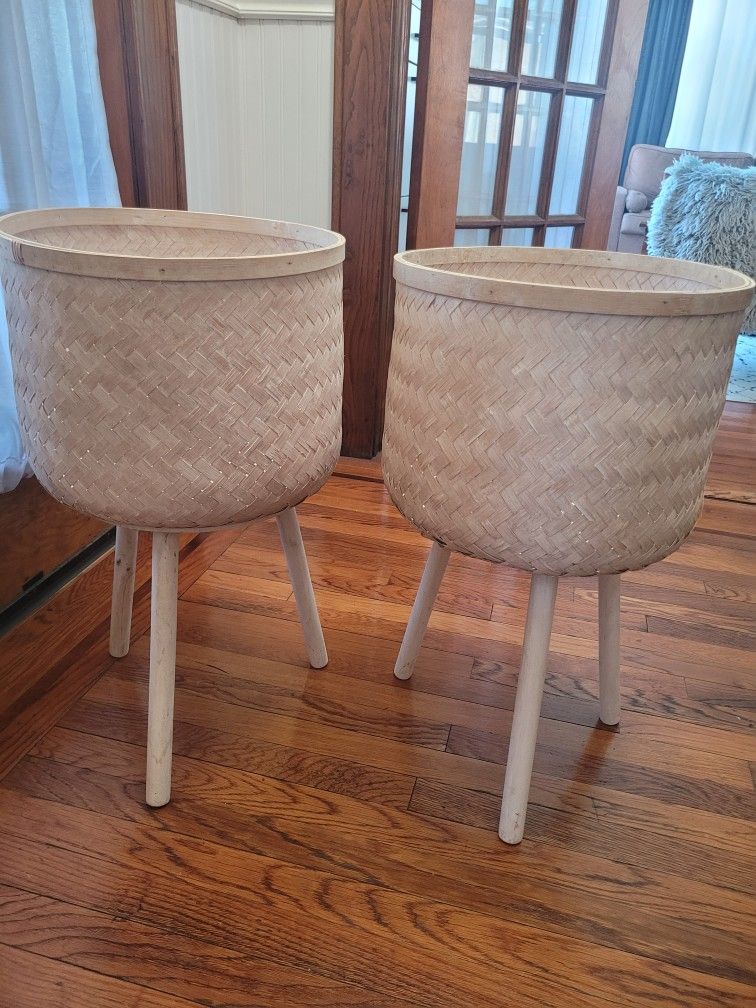 2 Large Rattan Boho Style Plant Stand