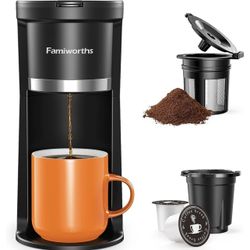 Famiworths Mini Coffee Maker Single Serve, Instant One Cup K Cup & Ground BLACK