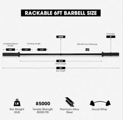 Mikolo 6ft Olympic Barbell, Barbell for Weightlifting ,Olympic Bar for 1500lbs Capacity, Weight Bar Fit 2” Standard Weights,Black