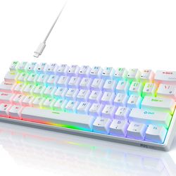 RK61 Wired 60% Mechanical Gaming Keyboard Programmable QMK/VIA RGB Backlit 61 Keys Ultra-Compact Hot Swappable Brown Switch White