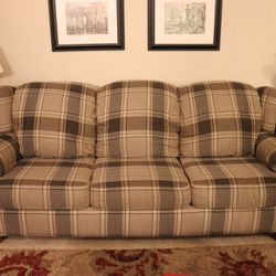 Smith Brothers Beige Brown Three Cushion Couch - OBO