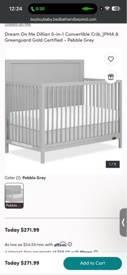 Dream On Me Dillian 5-in-1 Convertible Crib, JPMA & Greenguard Gold Certified - Pebble Grey