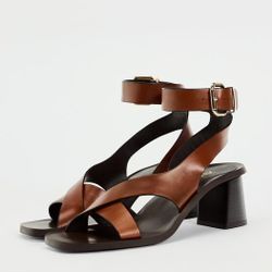 NEW Strappy Block Heel Leather Sandals