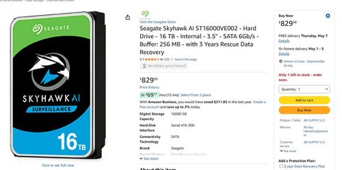 16TB SEAGATE SKYHAWK AI SATA HDD