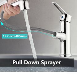 Bathroom Faucets with Pull Down Sprayer,Single Handle Pull Out  chrome and black A49 ch