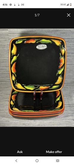 Hand Painted Chili Pepper Ceramic Square Plates Set