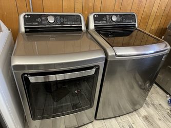 LG WASHER AND GAS DRYER SET TOP LOAD STAINLESS STEEL