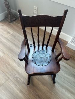 Antique Child’s Rocking  Chair with Embossed Leather Insert