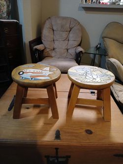 Two toddlers wooden dinosaur & airplane stools