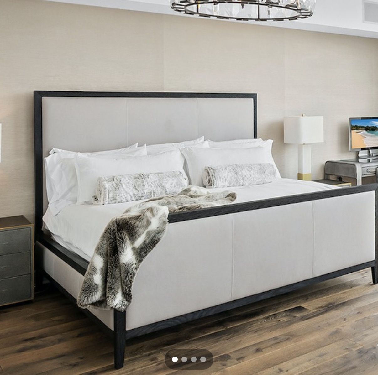 RH king Size Bed frame (black Wood, Grey Leather) for Sale in Fort ...