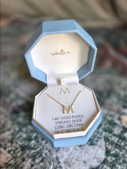 ​Isabella M. 14K Gold Plated Sterling Silver "M" Initial Necklace - CZ